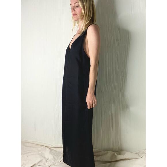 REFORMATION Black Linen V Neck Plunge Back Slit Maxi Dress US XS/S - Picture 7 of 9
